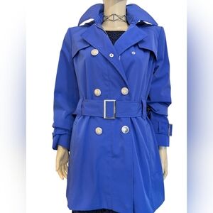 NEW, Calvin Klein Cobalt Blue Double-Breasted Trench with Belt, NWOT